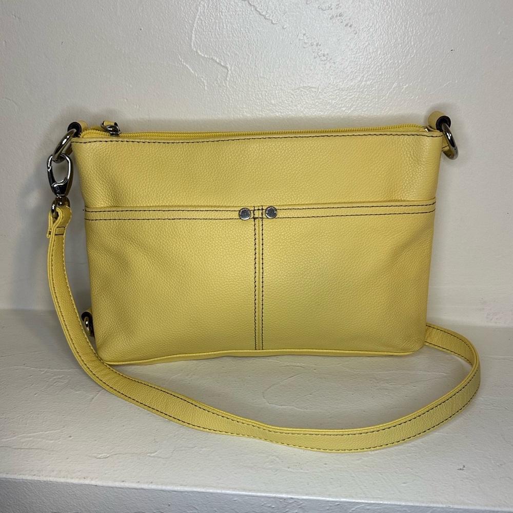 Tignanello yellow pebbled leather crossbody bag